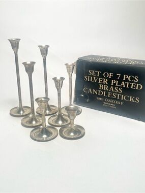 Vintage Set of 7 AMC Graduated Silver Plated Candlestick Holders – Made in India